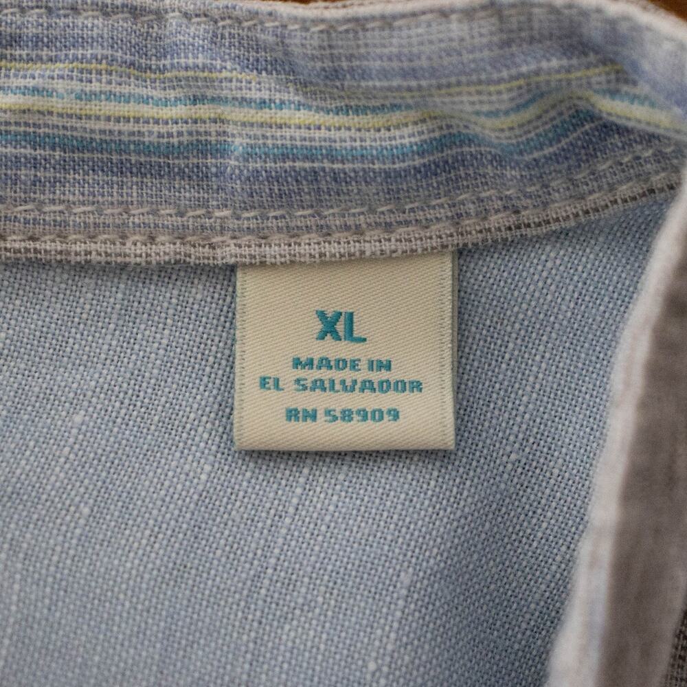 Caribbean Men SIZE XL Blue Linen Blend Stripe LS Button Up Shirt Band Collar - Picture 8 of 9